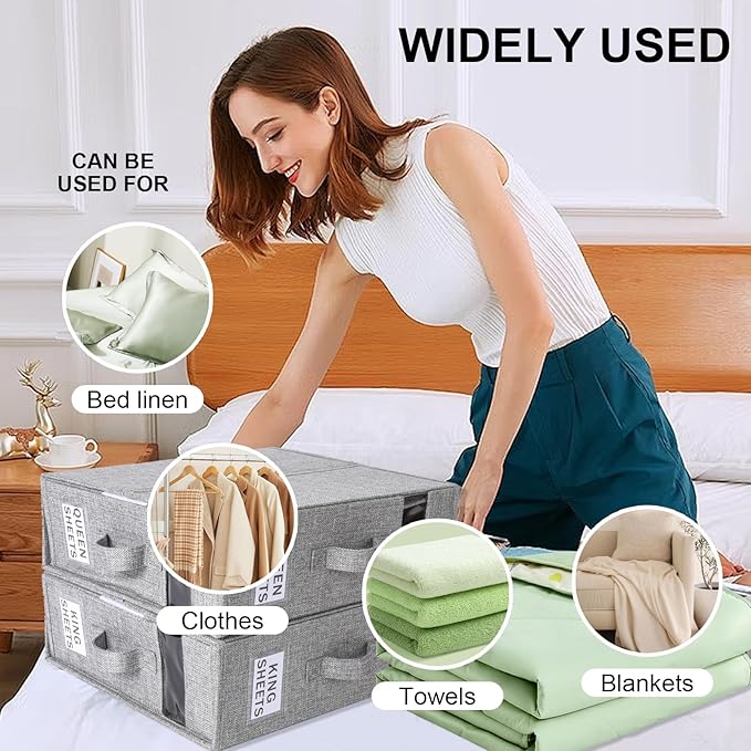 Bed Sheet Organizers and Storage Foldable Linen Sheet Organizer with Window and Label Organizing Bedding Container Queen King Size for Blankets Clothes Sheet Set
