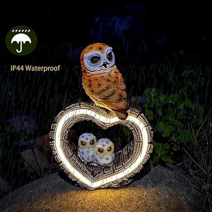 Solar Garden Owl Statue with Love Heart Light, Outdoor Decor for Yard Art Lawn Ornaments Porch Patio Balcony Home for Grandma Mom Women, with Dual Solar Panels Warm Garden Light
