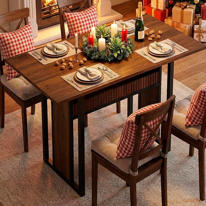 47.2 Inch Dining Table for 4, Kitchen Table with Storage, Morden Dining Room Table, Easy Assembly, Walnut CZ01BH