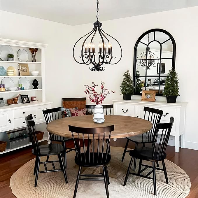6-Lights Farmhouse Chandelier,19.68" Large Black Farmhouse Chandelier for Dining Room,Modern Vintage Rustic Adjustable Pendant Light Fixture for Kitchen Island Living Room Entryway Hallway Foyer