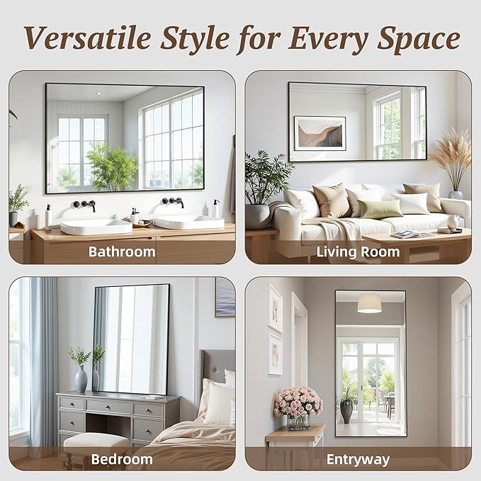 Bathroom Mirrors for Over Sink 60" x 30", Black Metal Frame Rectangle Wall Mirror, Modern Farmhouse Vanity Mirror(Horizontal/Vertical)