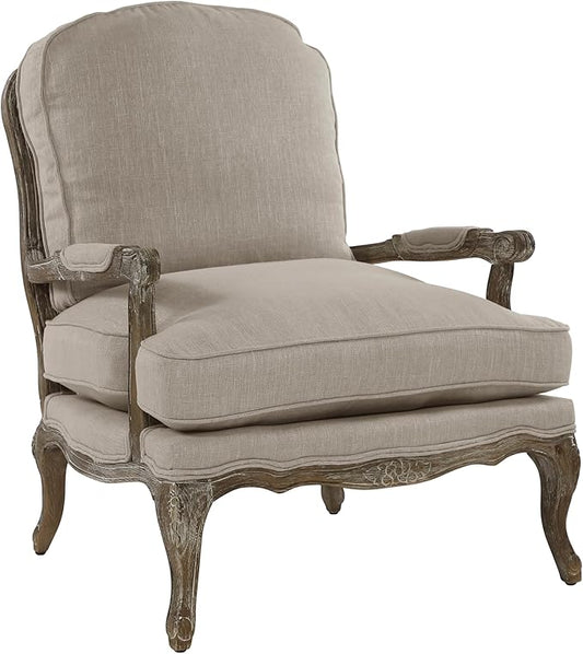 Lexicon Parlier Show Wood Accent Chair - Mid Century Modern Chair for Living Room, Traditional French Country Style, Padded Arms, Reversible Cushion, Solid Wood Frame, Arrives Assembled, Neutral