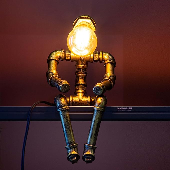Steampunk Table Lamp, Vintage Industrial Metal Robot Table lamp, Water Pipe Table Lamp, Steam Punk Pipe Lamp Style Desktop Light for Bar Cafe Desktop Room Decoration