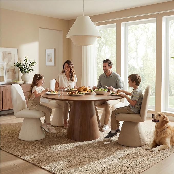 Swivel Dining Chairs Set of 2, Modern Upholstered Dining Chair Mid Century Kitchen Chairs with Wave Shaped High Back, 360 Degree Rotating Vanity Chair for Dining Room, Bedroom, Farmhouse, Sand
