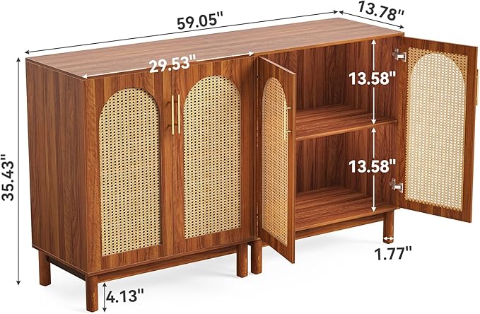 LITTLE TREE Sideboard Buffet Cabinet, Sideboard Cabinet with 4 Doors, 59-Inch Modern Credenza for Kitchen, Entryway, Living Room and Dining Room