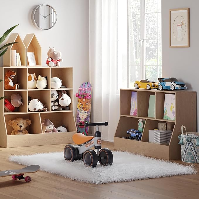 DINZI LVJ Toy Storage Organizer, Kids Bookshelf, Wooden Toy Storage Cabinet, 5 Cubby Children Bookcase, 43.3" L Toddler Book Shelf for Playroom, Living Room, Nursery, Hallway, School, Natural