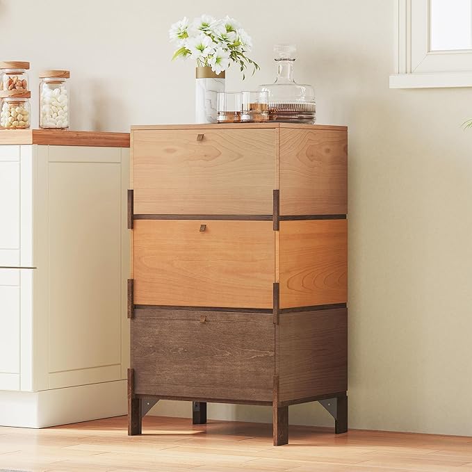 Sebastack Sideboard, Buffet Storage Cabinet with 3 Drawers, Easy Assembly Coffee Bar Cabinet, Wood Buffet Table for Kitchen, Dining Room, Bathroom, Office, Hallway, Three color comb (1 pcs)