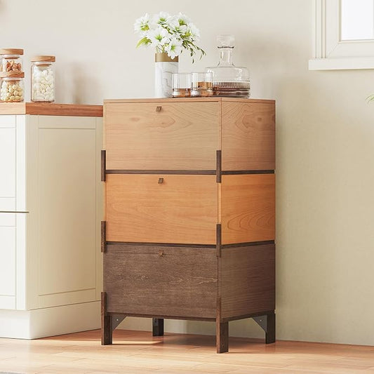 Sebastack Sideboard, Buffet Storage Cabinet with 3 Drawers, Easy Assembly Coffee Bar Cabinet, Wood Buffet Table for Kitchen, Dining Room, Bathroom, Office, Hallway, Three color comb (1 pcs)