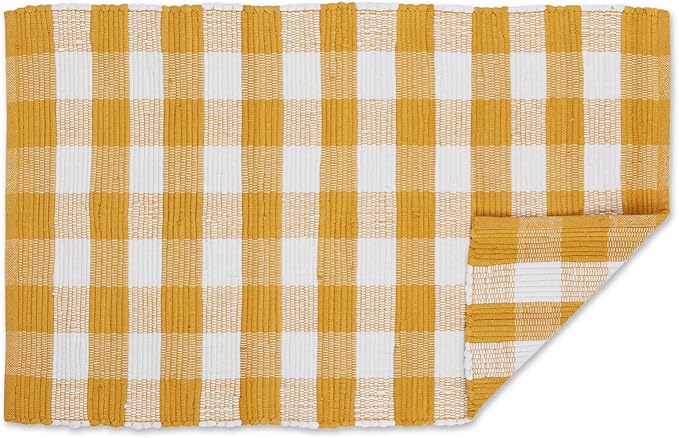 DII Buffalo Check Rug Collection, Hand Dyed Reversible Chindi Rug, 26x40, Honey Gold