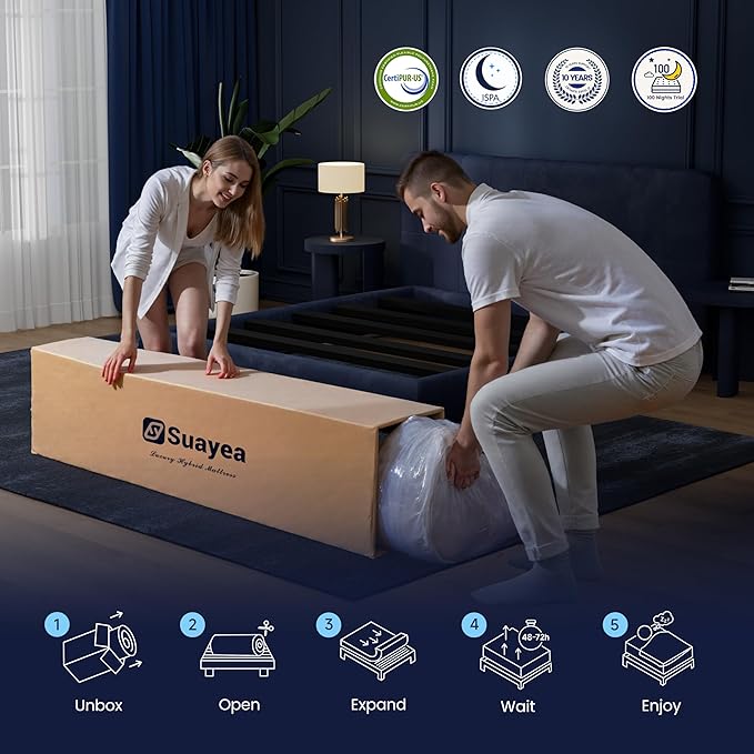 Firm Queen Mattress 14 Inch, Cooling Memory Foam Queen Size Mattress with 7-Layers Support, Hotel Collection Hybrid Mattresses with Pocket Spring for Back Pain Relief, CertiPUR-US Certified