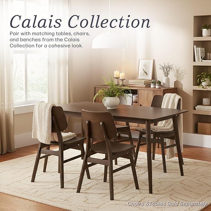 Alaterre Furniture Calais Dining – Mid Century Modern Set of 2 Dining Chairs – Solid Wood Chair Set with Minimalist Design for Dining Room or Kitchen (Walnut Finish)
