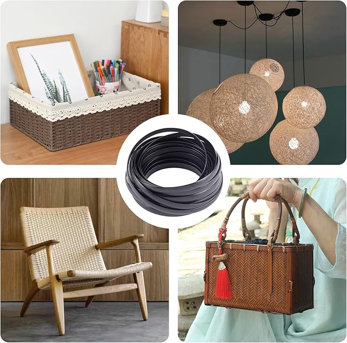 GORGECRAFT 8mm x 10m Rattan Weaving Wicker Repair Material Synthetic Rattan Plastic Flat Polyethylene Woven Knit Vinyl for Repair DIY Home Furniture Chair Table Storage Basket Weaving Crafts(Black