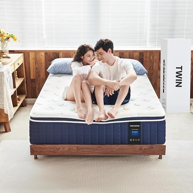 Coolvie Twin Mattress 14 Inch, Hybrid Twin Bed Mattress in a Box, 4 Layer Premium Foam with Pocket Springs for Motion Isolation and Pressure Relieving, Medium Firm Feel, 100-Night Trial