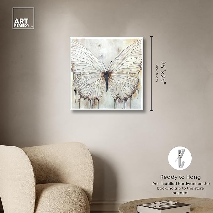 Art Remedy Neutral Beauty Chic Farmhouse Canvas Wall Art, White Floater Frame, 24"x24"