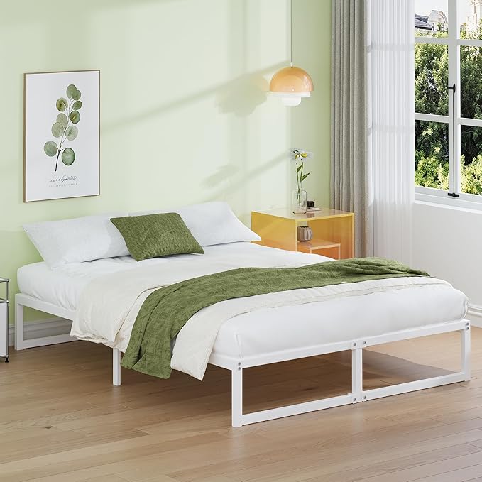EMODA 12 Inch Full Size Bed Frame, Metal Platform Bed Frame Full No Box Spring Needed, Heavy Duty Steel Slats Support, Easy Assembly, Noise Free, White