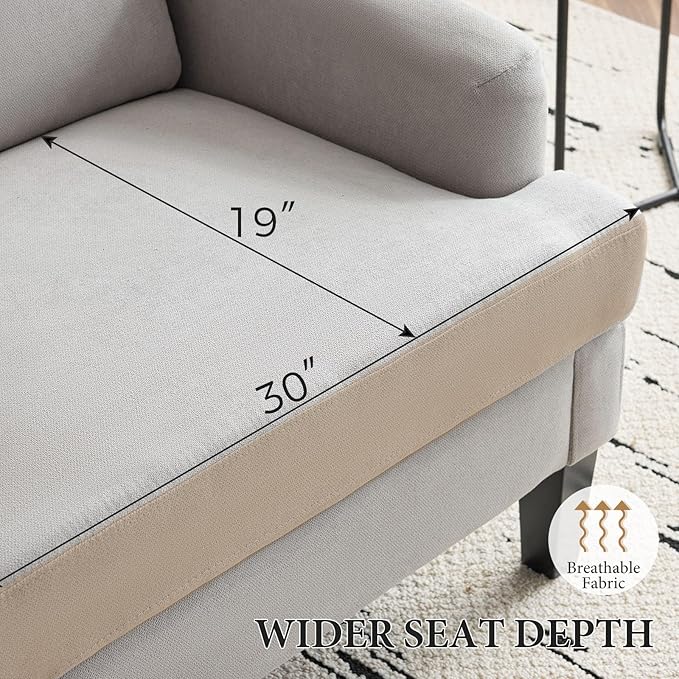 Bezseller Modern Accent Chair, Upholstered Reading Armchair with Wood Legs, Mid-Century Leisure Comfy Single Sofa Chair for Living Room, Bedroom, Home, Office, Light Grey