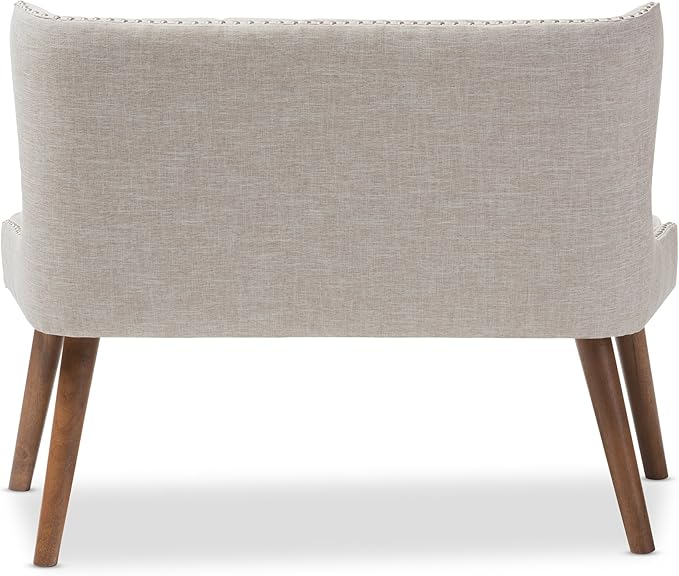 Baxton Studio Sydney Walnut Wood Button-Tufting with Nailheads Trim 2-Seater Loveseat Settee, Light Beige