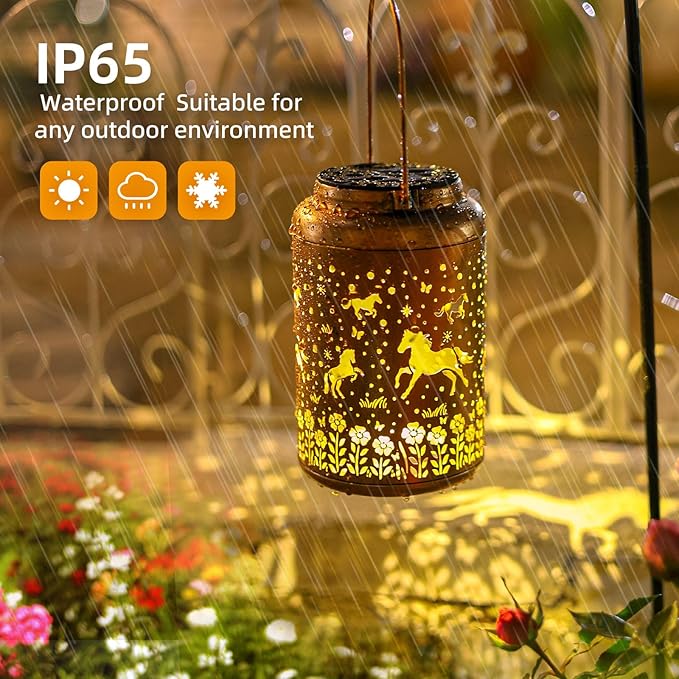 Horse Solar Lanterns Outdoor Waterproof Garden Decor Birthday Gifts for Women Men Horse Hanging Solar Lights Metal Bird Decorative Lantern for Yard, Patio, Lawn,Porch,Deck