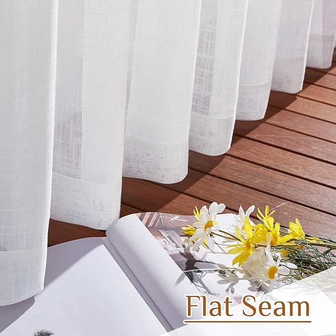 NICETOWN White Doorway Curtains 80 inches Long, Rod Pocket & Back Tab Semi Sheer Faux Linen Privacy with Light Filtering Window Treatments for Bedroom/Living Room, 2 Panels, W34 x L80