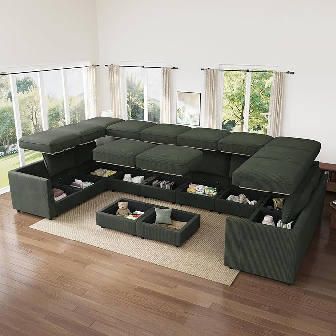 HONBAY Modular Sectional Sofa Sleeper Couch with Storage Modular Couch Convertible Couches for Living Room - Green