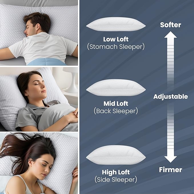 Utopia Bedding Shredded Memory Foam Pillows (King), Cooling Adjustable Bed Pillows for Sleeping with Washable Pillow Case, Back, Stomach and Side Sleeper Pillow, Plush and Supportive (1 Pack)