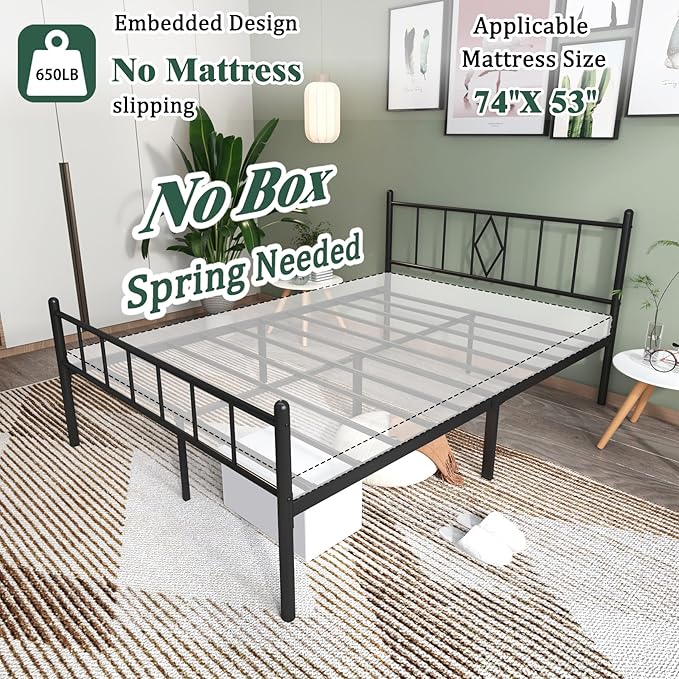 14 Inch Full Size Bed Frames with Headboard/Footboard, Under Bed Storage, Strong Metal Slats Support, No Box Spring Needed, Noise Free, Easy Assembly, Black