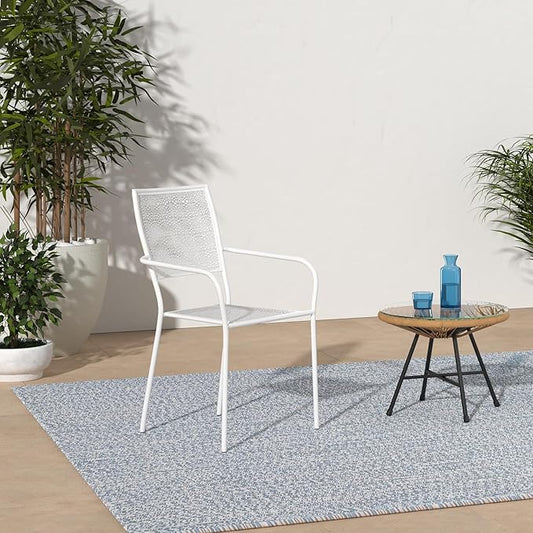 Flash Furniture Oia Commercial Grade 5 Pack White Indoor-Outdoor Steel Patio Arm Chair with Square Back