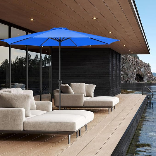 JEAREY 11' Patio Umbrellas Outdoor Table Market Umbrella w/Crank, 8 Sturdy Ribs, UV Protection Windproof for Garden, Deck, Backyard, Pool(Royal Blue)