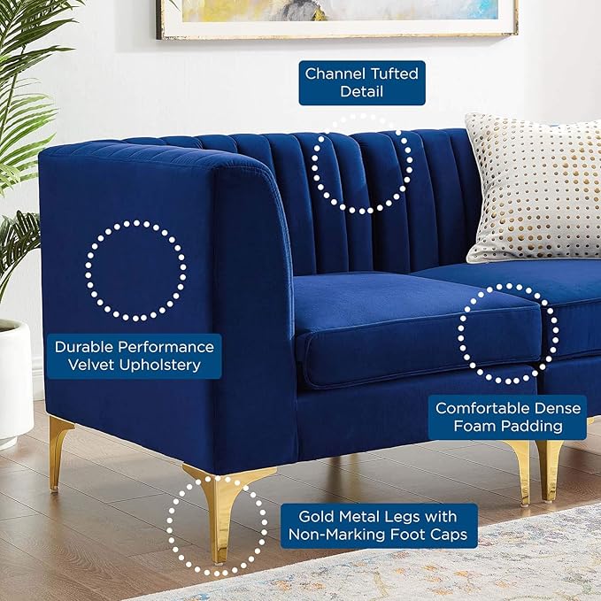 Modway EEI-4346-NAV Triumph Channel Tufted Performance Velvet Loveseat, Navy