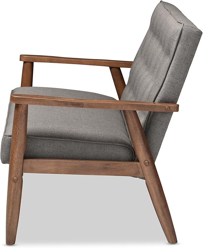 Baxton Studio Sorrento Mid-Century Retro Modern Grey Fabric Upholstered Wooden 2-Seater Loveseat