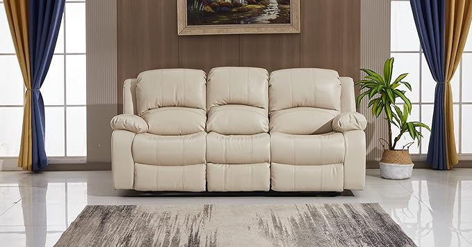 Betsy Furniture Power Reclining Bonded Leather Living Room Set (Beige, Sofa)