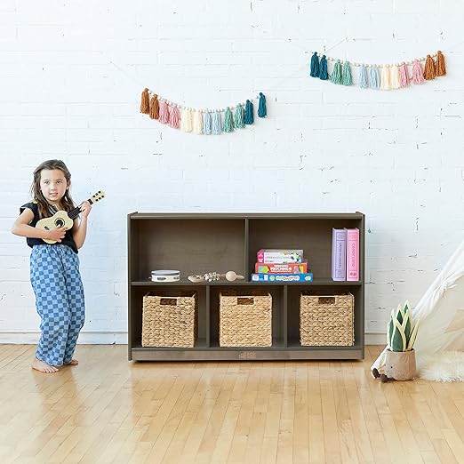 ECR4Kids 5-Compartment Mobile Storage Cabinet, Preschool, Classroom Furniture, Grey Wash