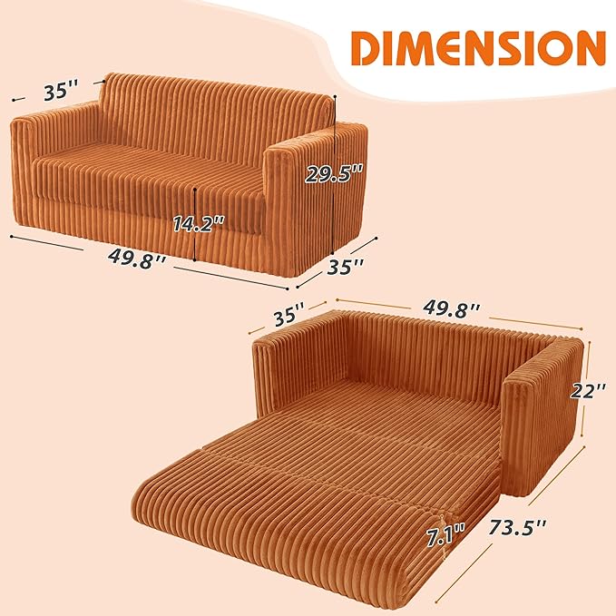 HABUTWAY Folding Sofa Bed, 2 in 1 Convertible Sleeper Chair with Armrest, Portable Fold Out Chair Bed, Comfy Floor Couch, Multi-Functional Lazy Sofa for Living Room Bedroom Dorm Home Office, Caramel