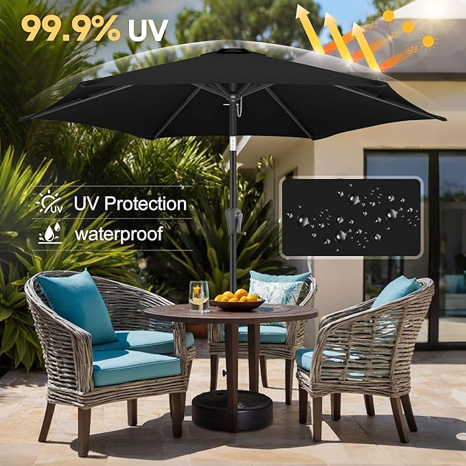 FLAME&SHADE 7.5ft Patio Umbrella - Outdoor Umbrella with Push Button Tilt and Crank for UV Protection, Table Market Umbrella for Garden, Deck, Backyard, Pool and Beach(Black)