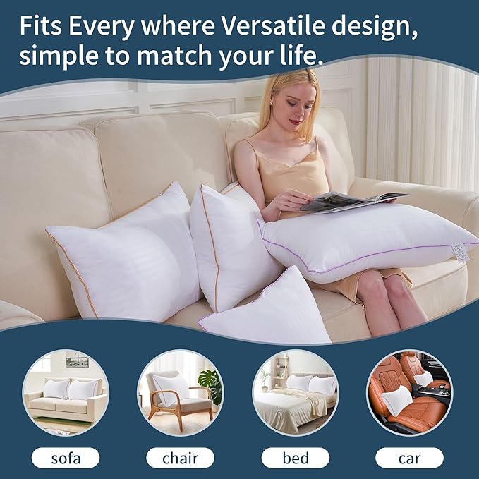 VAINOC Pillows Standard Size Set of 4,Breathable Hotel Collection Bed Pillows for Side Back Stomach Sleepers，Machine Washable Supportive Soft Down Alternative Microfiber Filled
