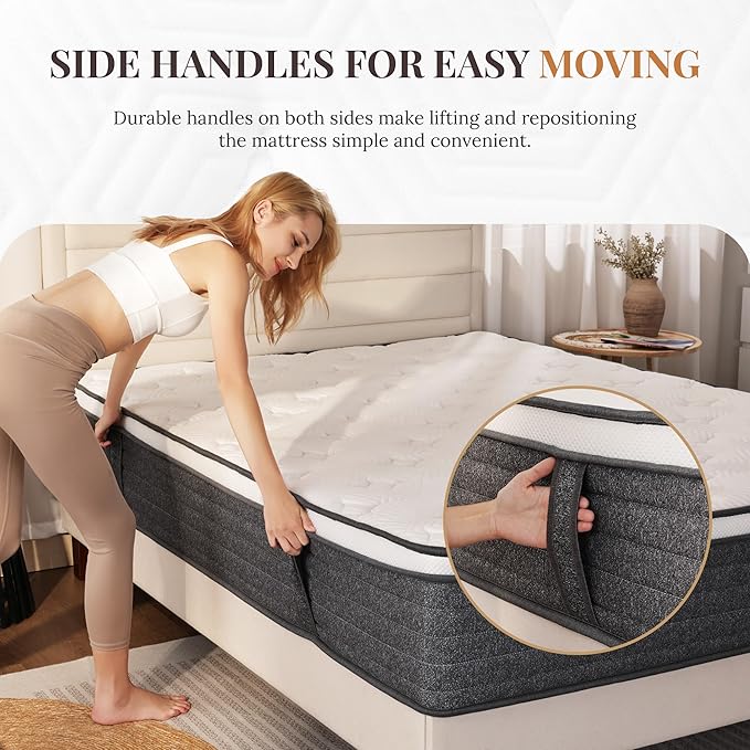 CH Charme House King Size Mattress, 12 Inch Hybrid Mattress King Size, Medium Feel Foam and Individual Pocket Springs, Extra Edge Support, Pressure Relief, CertiPUR-US, Grey