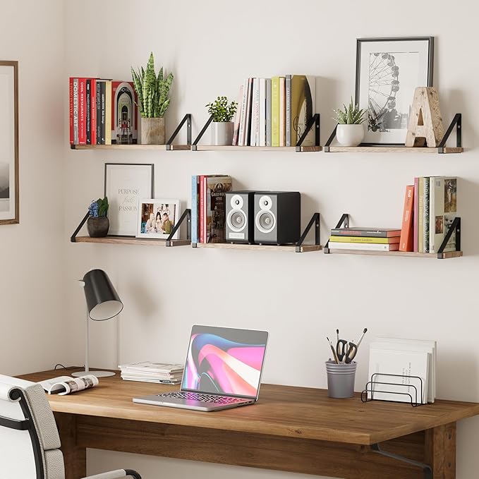 Wallniture Ponza 17'' x 4.5'' Floating Wall Shelf Bathroom, Small Wood Book Shelves for Wall Storage, Wall Mounted Shelf, Dining Room, Bedroom, Living Room, Office & Kitchen Organization, Burnt, 10pcs