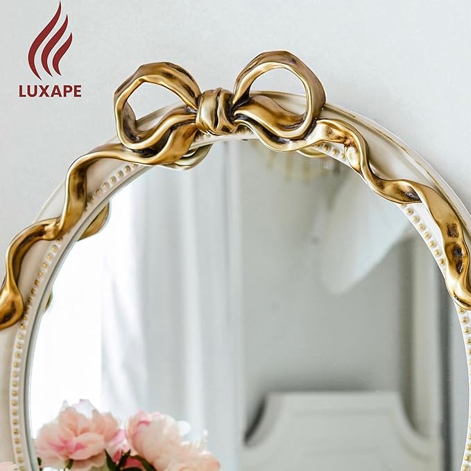 24-Inch Gold Bow Resin Mirror – Perfect Decorative Accent for Nursery and Elegant Baby Room Decor (Gold_1, 24in)
