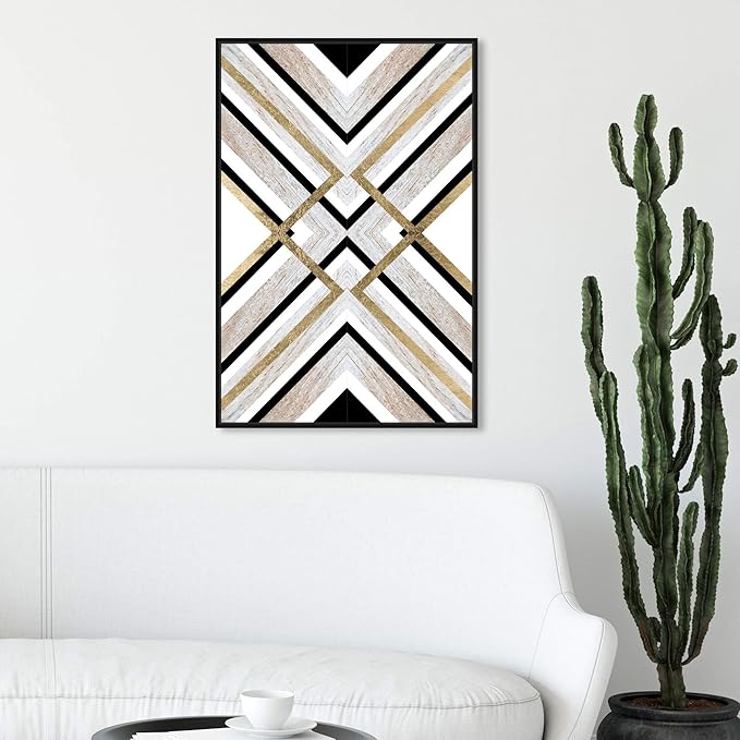 The Oliver Gal Artist Co. Abstract Framed Wall Art Canvas Prints 'Earthy Lux' Geometric Home Décor, 20" x 30", Brown, Gold