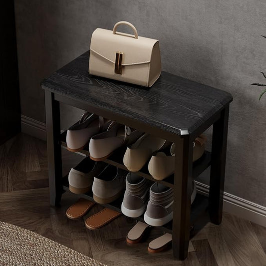 AQIMUELE Wood Shoe Rack Bench for Entryway, 2 Tier Shoe Rack for Front Door Entrance, Shoe Bench with Shoe Storage for Entryway, Bedroom, 23.6"