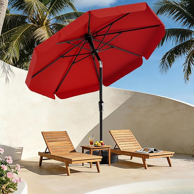 AreShark 9FT Valance Patio Umbrella, Outdoor Table Umbrella with Tilt and Crank, Outdoor Market Umbrellas W/ 8 Sturdy Ribs UV Protection for Garden, Deck, Backyard and Pool, Red