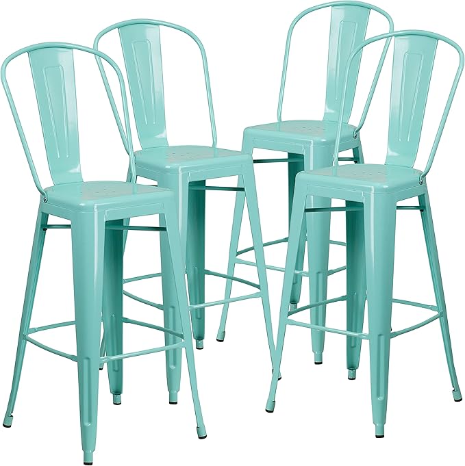 Flash Furniture Blake Commercial Grade 4 Pack 30" High Mint Green Metal Indoor-Outdoor Barstool with Back
