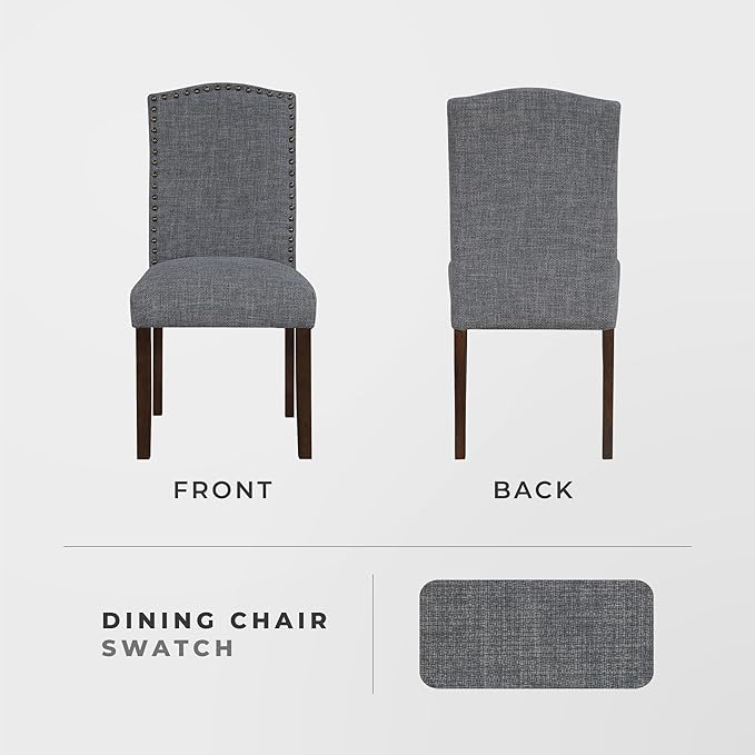 Lexicon Upholstered Dining Chairs Set of 2 - Soft Durable Fabric Armless Arched Back Kitchen Modern Dining Room Chairs for 2, Nailhead Trim Side, Brown Sturdy Wooden Frame, Easy Assembly, Gray