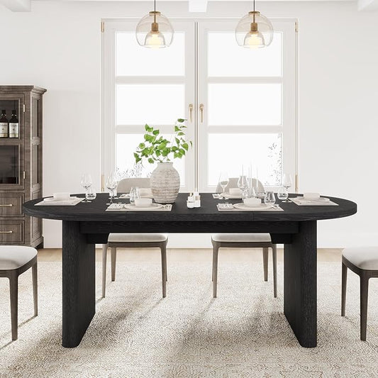 GarveeHome Oval Dining Table for 6-8 People, Long Large Kitchen Table with Thick Sturdy Wooden Base, Farmhouse Dining Room Table for for Kitchen, Living Room, Office (70.87" Long,Black)