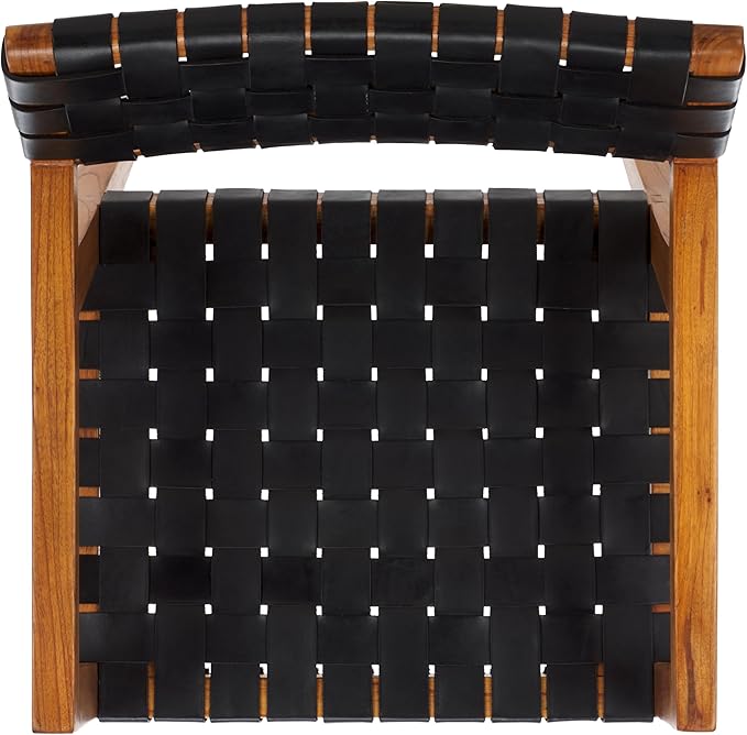 SAFAVIEH Home Collection Cire Black Faux Leather/Natural Solid Wood Dining Chair