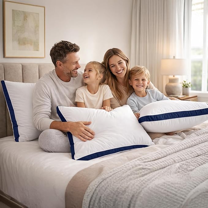 LUX Décor Gusseted Style Soft Hotel Pillows Set of 2 – for Side, Stomach & Back Sleepers - Down Alternative Hotel Bed Pillows – 100% Microfiber Cover, Virgin PSF Fill – Navy, Queen 26x18