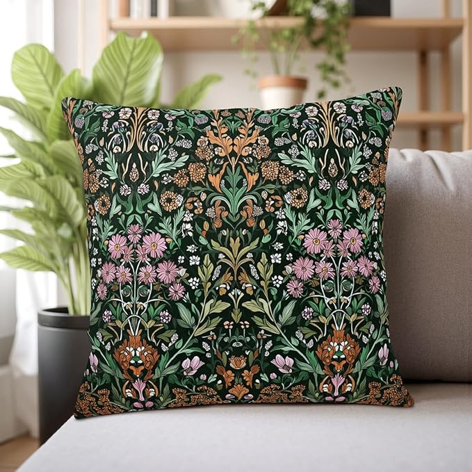 Spring Floral Pillow Covers 20x20 Set of 2 Sage Green Plants Throw Pillows Botanica Vintage Outdoor Decorative Pillowcase for Home Sofa Couch Decor