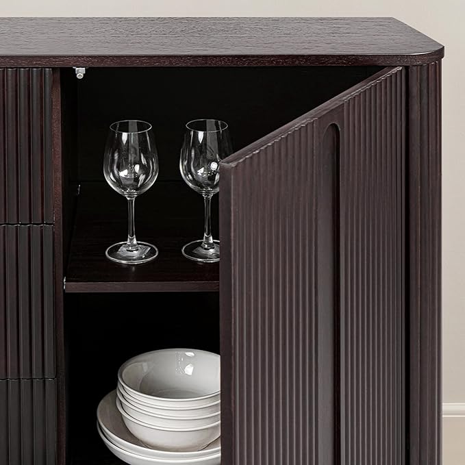 Teamson Home Potomac 42'' W Scandinavian Style Sideboard with 3 Drawer 1 Door and Adjustable Shelf, Solid Wood Frame, Push to Open and Acacia Veneer Living Room Storage Furniture in Espresso