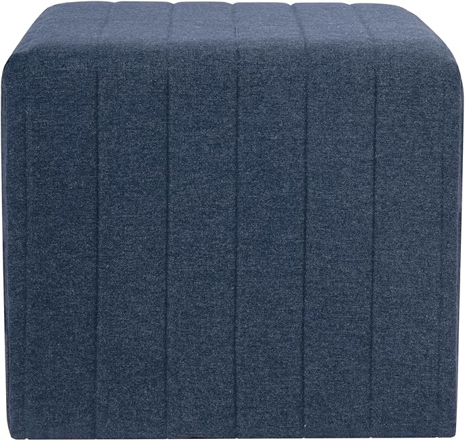 Spatial Order Modern Channel Tufted Ottoman | HomePop Home Décor | Ottoman for Living Room & Bedroom - Blue Woven Fabric