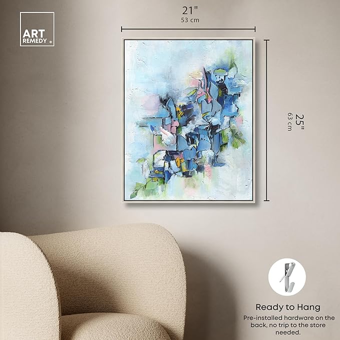 Art Remedy Poesy Canvas Modern Blue Abstract Wall Art, Silver Frame, 20" x 24"